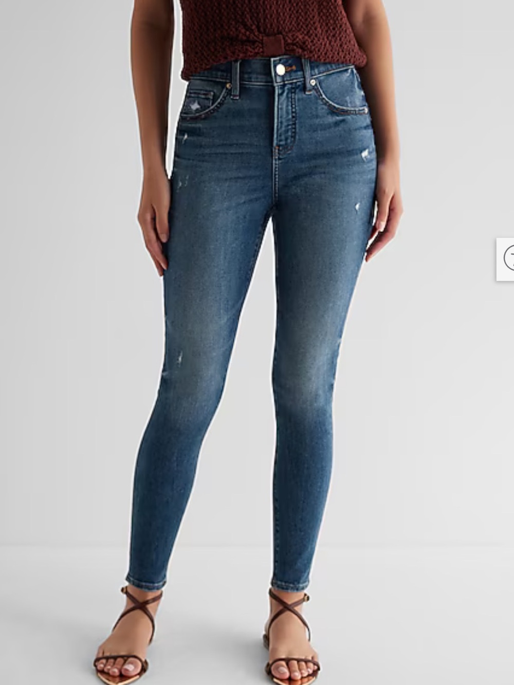 Women Express Mid Rise Distressed Skinny Jeans Hyper Stretch L 10L 10 Long Denim